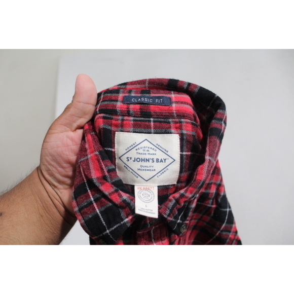 St John Bay Men Red Casual Plaid Collar Classic Fit Size Large - Picture 3 of 6